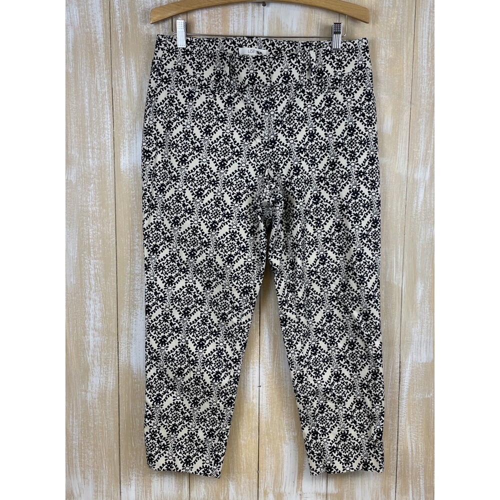 Ann Taylor LOFT Julie The Rivera Women's Pants Size 8 Cream & Black Medallion